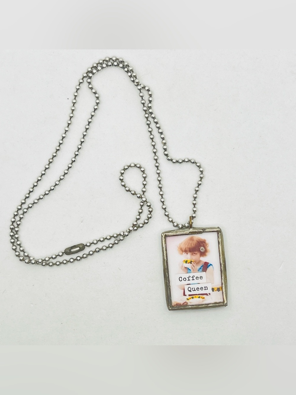 Coffee Queen Vintage Picture Necklace - Handcrafted Soldered Glass Pendant